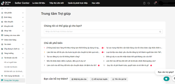 Liên hệ qua Trung tâm trợ giúp của TikTok Shop
