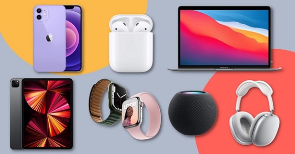 A group of electronics on a colorful background
Description automatically generated