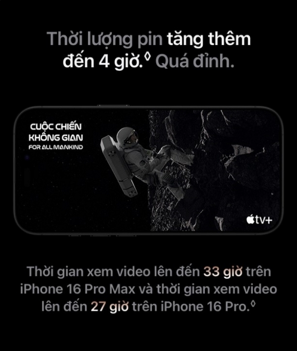 dung lượng pin iphone 16 pro max