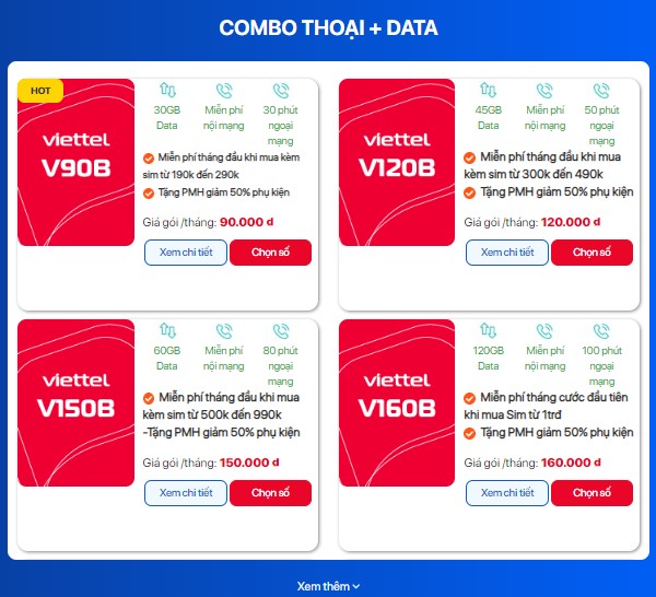 Gói COMBO THOẠI + DATA siêu hấp dẫn của Viettel Store