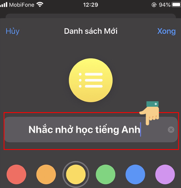 Nhập tên cho danh sách mà bạn muốn tạo