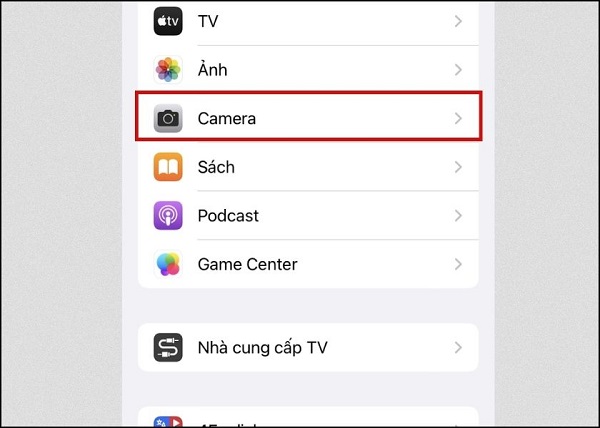 Vào phần Camera