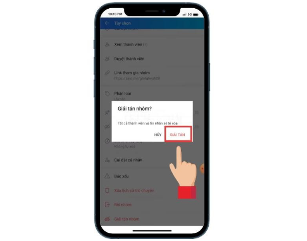 Giải tán nhóm Zalo trên điện thoại Samsung.