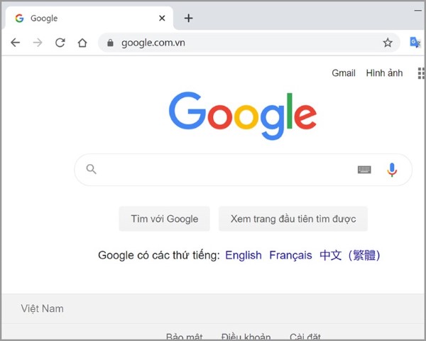 Giao diện chính của trình duyệt Chrome