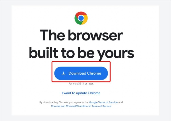 Nhấn vào nút "Tải xuống Chrome"