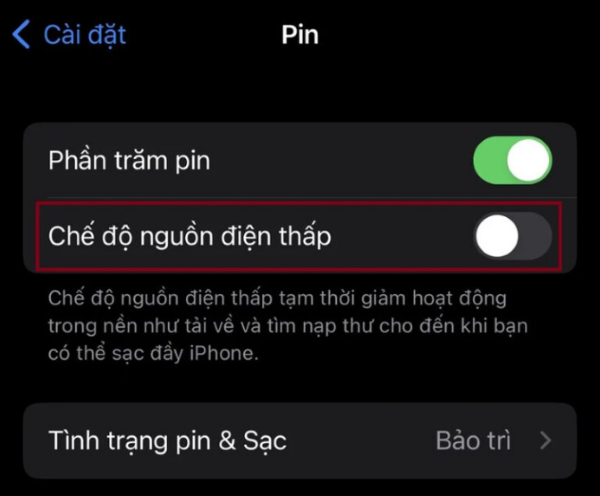 Kích hoạt chế độ hoạt động Nguồn điện thấp.