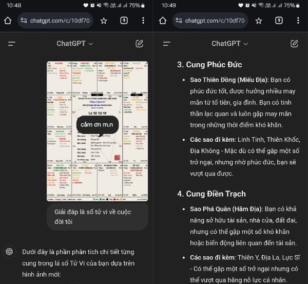 Tải lên và đặt câu hỏi cho ChatGPT về lá số.