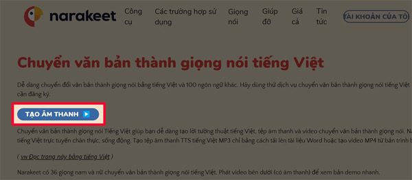 Bấm vào mục Tạo âm thanh