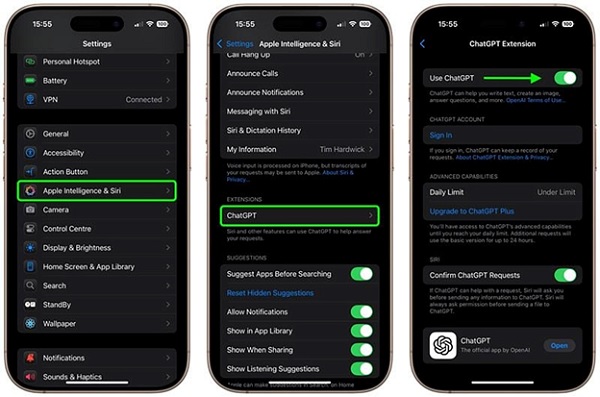 Các bước kích hoạt ChatGPT trong iOS 18.2