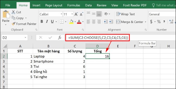 Hàm CHOOSE trong Excel trả về một giá trị từ một danh sách