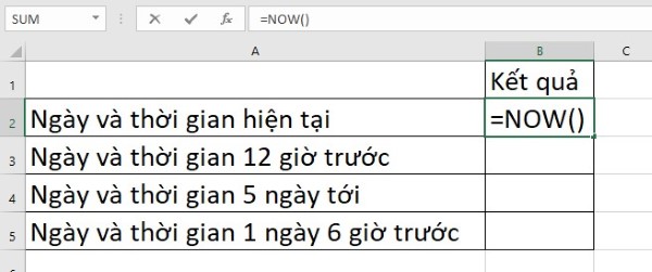 Hàm NOW trong Excel được sử dụng để hiển thị ngày và giờ hiện tại