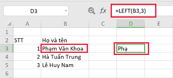 Hàm LEFT được sử dụng để trích xuất một phần của chuỗi văn bản từ bên trái