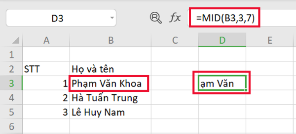 Hàm MID giúp trích xuất một phần cụ thể trong chuỗi văn bản