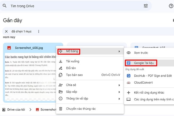 Chọn mở ảnh bằng Google Tài liệu