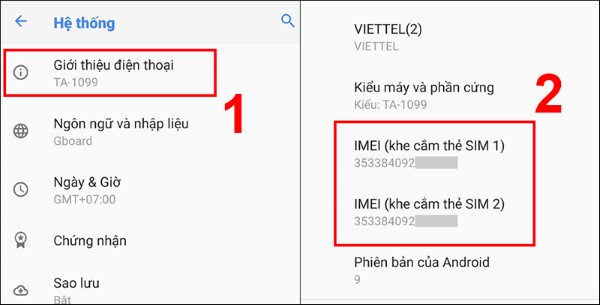 Chọn Giới thiệu điện thoại và tìm IMEI của máy