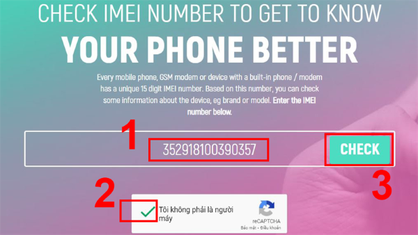 Nhập mã IMEI đã lấy từ điện thoại của bạn vào ô nhập liệu