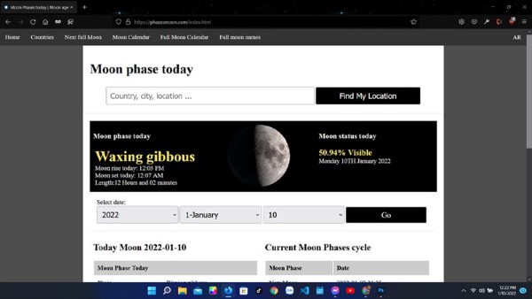 Truy cập trang web Moon Phases Today bằng trình duyệt web