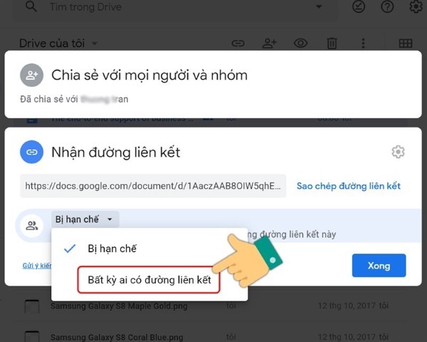 Chọn tùy chọn Bất kỳ ai có đường liên kết