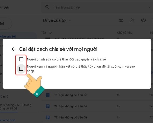 Bạn có thể bỏ chọn các tùy chọn cho phép tải xuống, sao chép hoặc chia sẻ lại liên kết