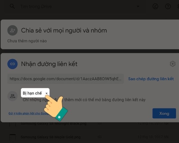 Trong phần Nhận đường liên kết, chọn Bị hạn chế