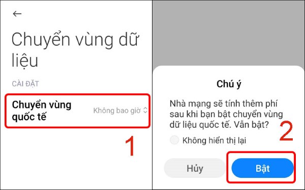 Bật Chuyển vùng dữ liệu