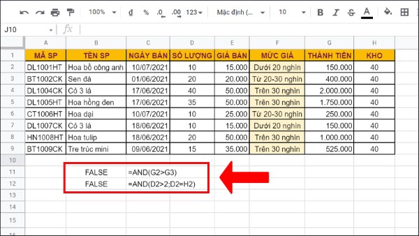 Những lưu ý khi sử dụng hàm AND trong Google Sheets