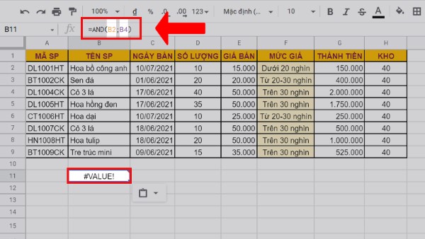 Lỗi #VALUE!