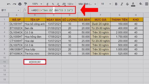 Lỗi #ERROR!