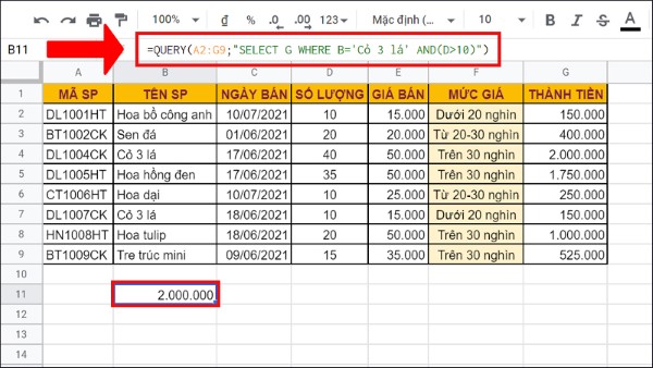 Lồng hàm QUERY vào AND