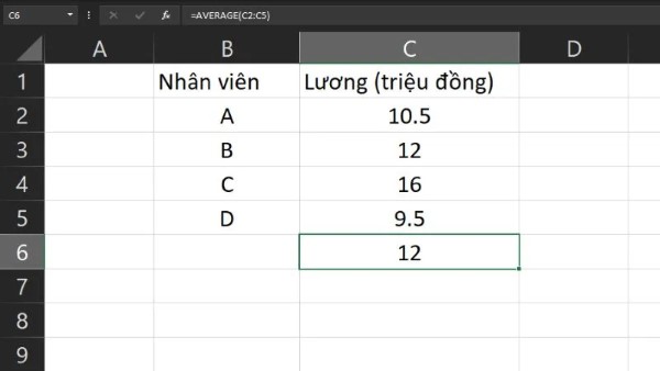 Hàm AVERAGE dùng để tính giá trị trung bình của các ô trong một vùng dữ liệu