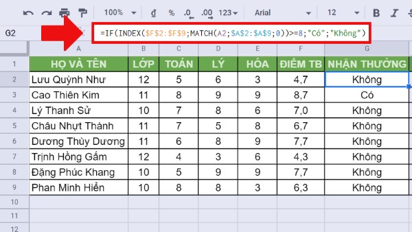 Kết hợp với hàm INDEX và MATCH