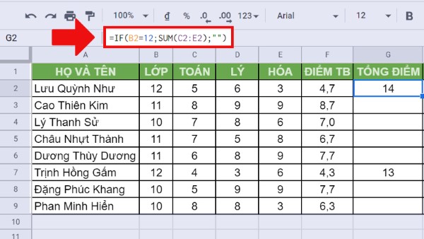 Kết hợp với hàm SUM