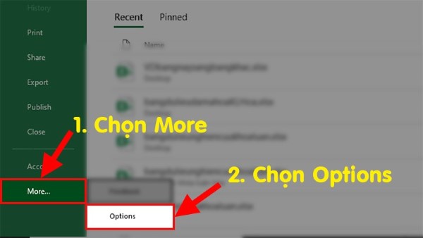 Chọn More và sau đó chọn Options