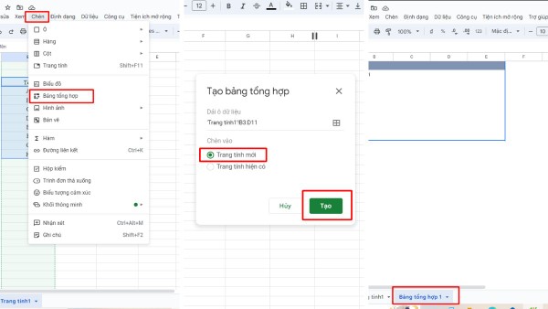 Chọn Pivot table (Bảng tổng hợp)