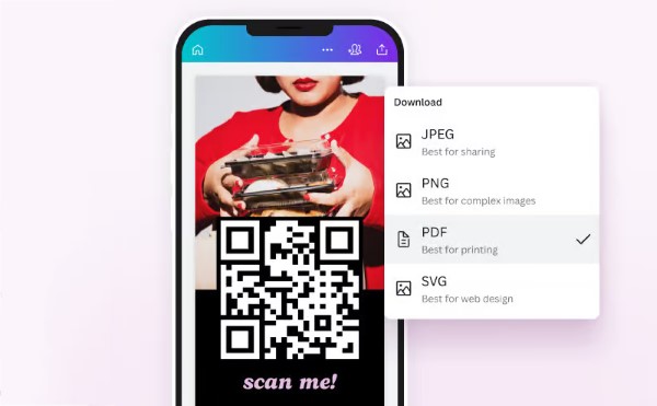 Có thể tải mã QR xuống dưới các định dạng PNG, JPEG, SVG, hoặc PDF