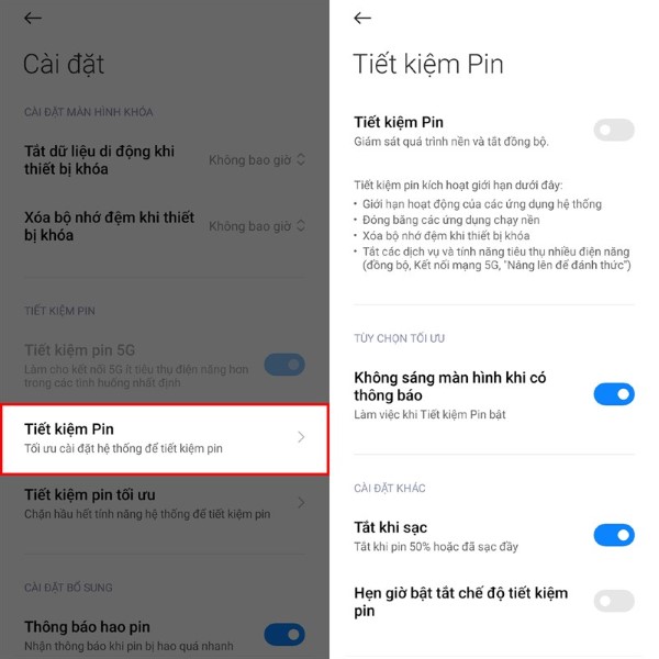 Chọn chế độ Tiết kiệm pin và bật chế độ