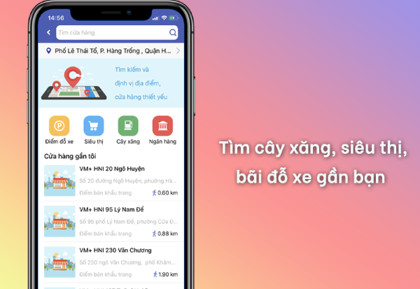 Hỗ trợ tìm kiếm các cửa hàng nhu yếu phẩm, cây xăng, siêu thị, bãi đỗ xe gần nhất