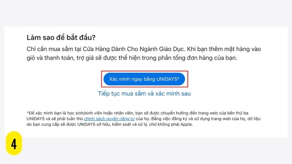Nhấn vào mục "Mua hàng cho bậc đại học" và chọn "Xác minh với UNiDAYS"
