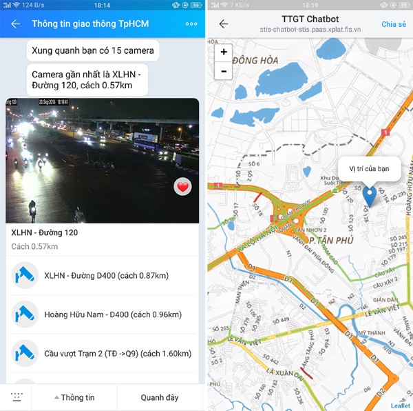 Chọn tính năng “Xem camera” để kiểm tra tình trạng giao thông