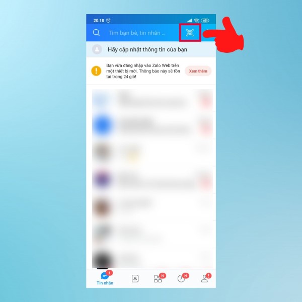 Mở ứng dụng Zalo trên điện thoại để quét mã