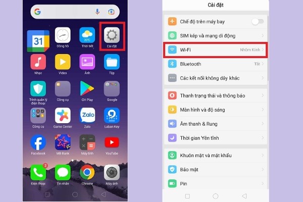 Mở Cài đặt trên điện thoại và chọn Wi-Fi