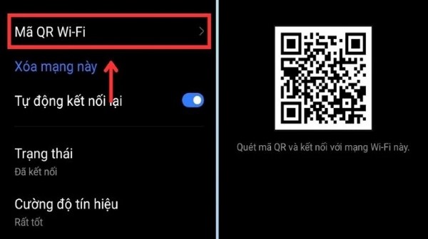 Chọn mục Mã QR Wi-Fi