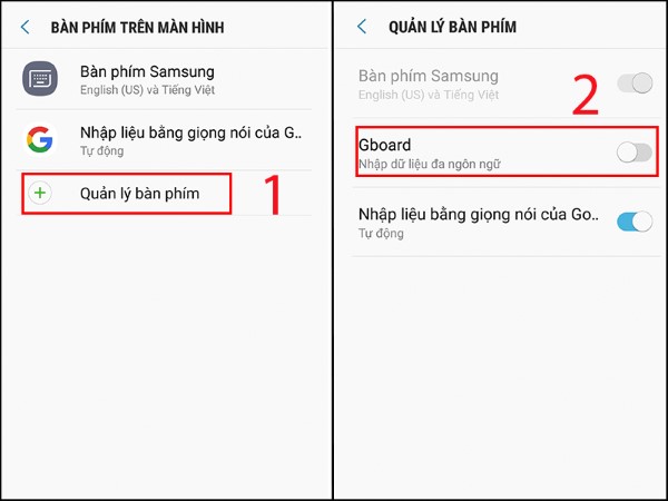 Mở Quản lý bàn phím và chọn Gboard