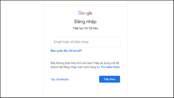 Truy cập vào Google Docs và đăng nhập bằng tài khoản Google của bạn