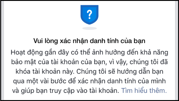 Hệ thống của Facebook có thể nghi ngờ tính trung thực của hoạt động trên tài khoản