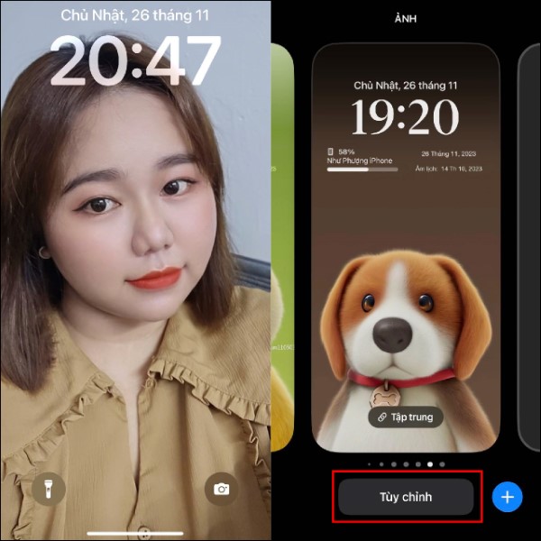 Nhấn giữ vào màn hình khóa, sau đó chọn mục Tùy chỉnh
