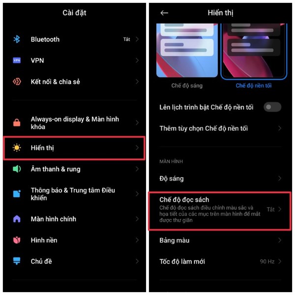 Mở Cài đặt trên điện thoại và chọn mục Hiển thị