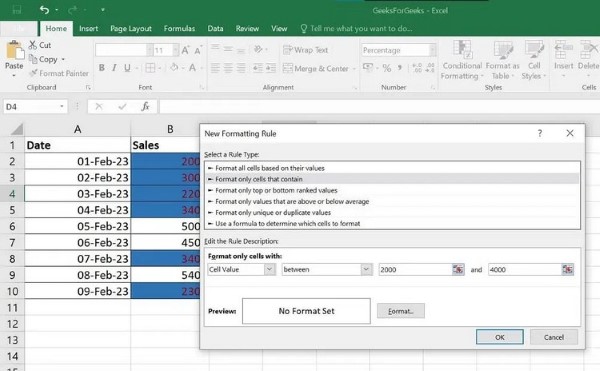 Truy cập Home, nhấn Conditional Formatting