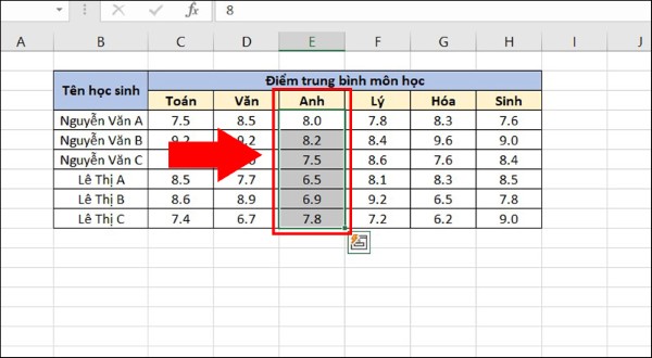 Chọn giá trị trong cột Anh