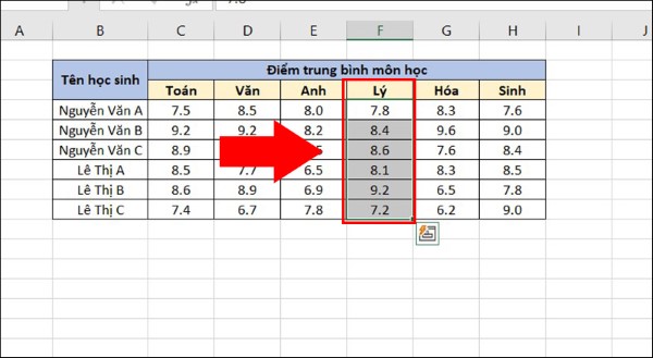 Chọn giá trị trong cột Lý